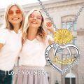 wholesale 925 Sterling Silver Sunflower Heart I Love You Sister Pendant Necklaces Gifts for Women-0-1