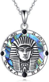 wholesale 925 Sterling Silver Egyptian Pharaoh Pendant with Abalone Shell and Black Onyx Beads Protection Amulet Necklace for Women Men Gifts-Pharaoh