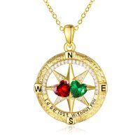 wholesale 925 Sterling Silver Compass Pendant with Birthstones for Women-01-05-Jan-May