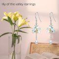 wholesale 925 Sterling Silver Green Enamel Lily Drop Pearl Earrings Floral  for Women-0-1