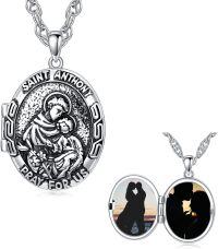 wholesale Sterling Silver Photo Locket Saint Pendant Necklace Religious Jewelry Gift-Locket Only St Anthony-Customized Text St Anthony-Customized Photos St Anthony-Customized Photos+Test St Anthony