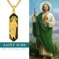wholesale Gold 925 Sterling Silver Black Onyx Saint Pendant Necklace  for Men Women 24 Chain-0-4