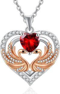 wholesale 925 Sterling Silver Rose Gold Plated Swan Birthstone Necklace for Women-01 Jan - Garnet