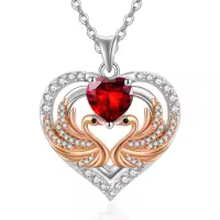 wholesale 925 Sterling Silver Rose Gold Plated Swan Birthstone Necklace for Women-01 Jan - Garnet
