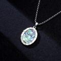 wholesale 925 Sterling Silver Oval St Christopher Protect Us Medal w/ Abalone Shell & Chain-0-4