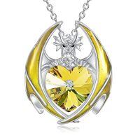 wholesale 925 Sterling Silver Crystal Dragon Necklace with Heart Birthstone Pendant-11-Nov