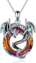 wholesale 925 Sterling Silver Rainbow Crystal Dragon Pendant Necklace Jewelry-0-0