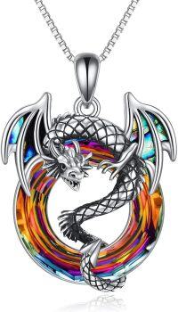 wholesale 925 Sterling Silver Rainbow Crystal Dragon Pendant Necklace Jewelry-Style 3-Volcanic