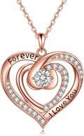 wholesale 18K Rose Gold Plated Sterling Silver 0.5ct VVS1 Moissanite Heart Necklace Engraved I Love You Forever for Women-0-0