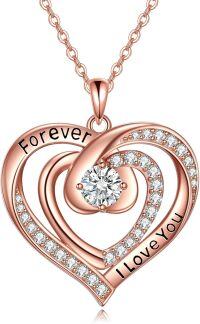 wholesale 18K Rose Gold Plated Sterling Silver 0.5ct VVS1 Moissanite Heart Necklace Engraved I Love You Forever for Women-I Love You Forever