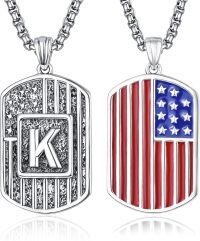 wholesale 925 Sterling Silver American Flag Letter Pendant Necklace w 2 5mm 22 +2 Rolo Chain-K Initial