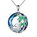 wholesale 925 Sterling Silver Palm Tree and Octopus Pendant Necklace with Blue Crystals-0-0