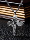 wholesale 925 Sterling Silver Statue of Liberty American Flag Cross Pendant Necklace  for Men & Women Protection Amulet Religious Gift with 24 Rolo Chain (Gift Included)-0-3