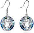 wholesale Sterling Silver Blue Crystal Tree of Life Animal Earrings (Cardinal Owl Fox Snake Sloth Giraffe) Dangle Jewelry Gift for Women-0-61