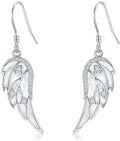 wholesale 925 Sterling Silver Mother of Pearl Feather Wing Drop Earrings for Women-0-0