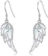 wholesale 925 Sterling Silver Mother of Pearl Feather Wing Drop Earrings for Women-silver