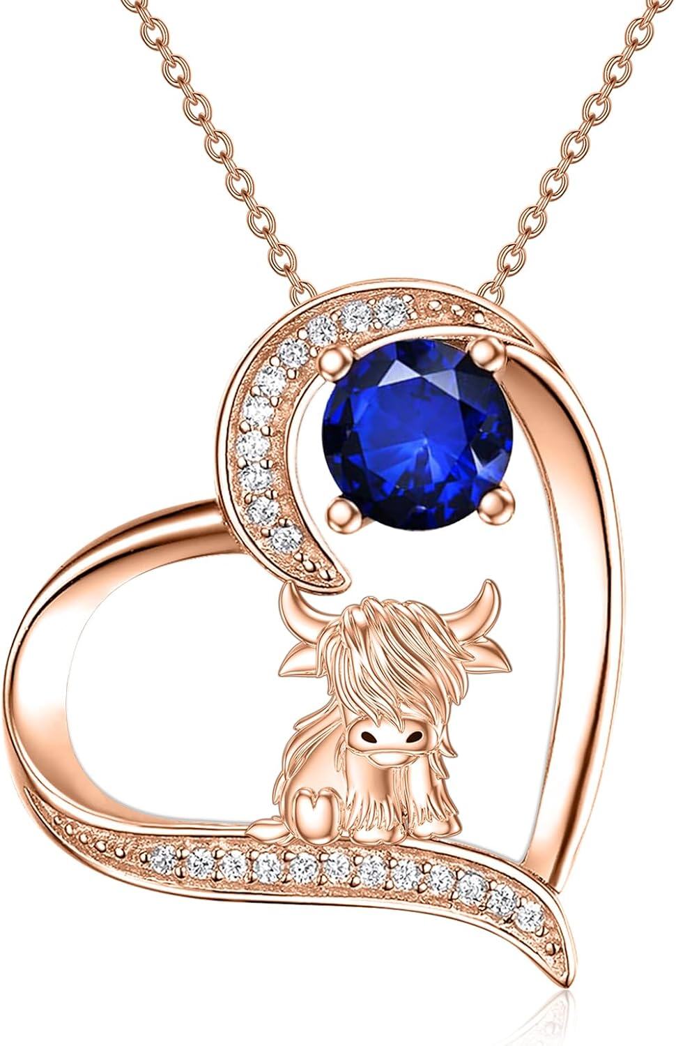 Sterling Silver Highland Cow Birthstone Necklace Jewelry Gifts for Women Girls-2-09--2-09-