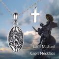 wholesale 925 Sterling Silver Saint Michael Archangel Pendant Necklace with Cross Charm Christian Jewelry for Men Women 45cm Chain Length-0-2