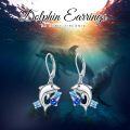 wholesale 925 Sterling Silver 925 Blue Crystal Dolphin Wave Stud Earrings for Women-0-2