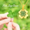 wholesale Gold 925 Sterling Silver Four-Leaf Clover Pendant Necklace with Green Stones - Irish Luck Charm Jewelry-0-6