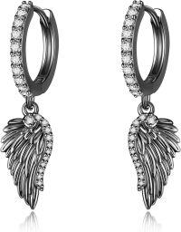 wholesale Sterling Silver Gold Rose Gold Black Angel Wing Dangle Earrings for Women-black gold
