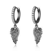 wholesale 925 Sterling Silver Rose Gold Plated Cubic Zirconia Angel Wings Hoop Drop Earrings for Women-black gold
