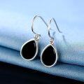 wholesale S925 Sterling Silver Black Onyx Gemstone Hoop Dangle Earrings for Women, Elegant Gift for Mother Wife-0-1