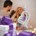 TOUPOP Sterling Silver Amethyst Double Heart Pendant Necklace-0-4