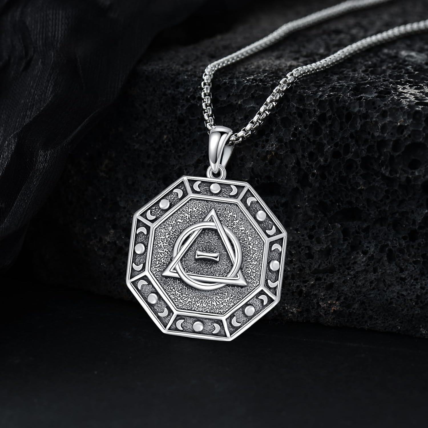 925 Sterling Silver Viking Valknut Triangle Pendant Necklace for Men & Women-0-1