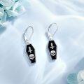 wholesale 925 Sterling Silver Black Enamel Skull Coffin Gothic Drop Earrings for Women Halloween s-0-2