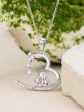 wholesale 925 Sterling Silver Heart-Shaped Elephant Family Pendant Necklace for Women's Gifts-0-1