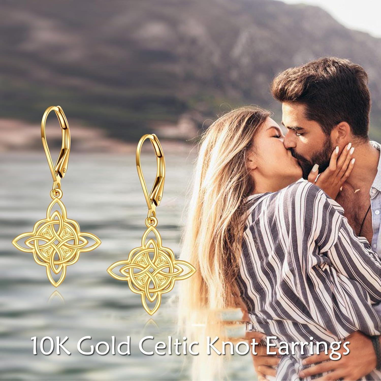wholesale 14K Gold Celtic Knot Drop Dangle Leverback Earring Studs - Irish for Her-0-5
