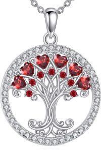 wholesale 925 Sterling Silver Birthstones Tree of Life Necklace for Women Anniversary Birthday Christmas Wedding Jewelry for Wife Sister-01-Jan-Garnet