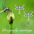 wholesale 925 Sterling Silver Dragonfly Stud Earrings with Green Crystal Drops for Women Gift-0-5