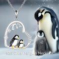 wholesale 925 Sterling Silver Penguin Family Heart Pendant Necklace with Snowflake and Cubic Zirconia Accents-0-5