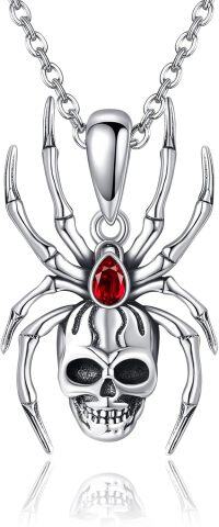 wholesale 925 Sterling Silver Spider Pendant with Red Stone and Barbed Wire Design - Gothic Punk Style Necklace for Men Women-skull spider