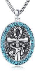 wholesale 925 Sterling Silver Egyptian Eye Of Horus Cross Pendant Necklace  with Turquoise and Black Onyx Stones-0-0
