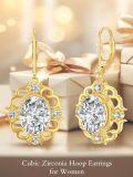 wholesale Gold 925 Sterling Silver CZ Flower Shape Leverback Earrings for Women-0-3