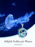 TOUPOP Sterling Silver Blue Opal Tropical Palm Tree Jellyfish Pendant Necklace-0-4