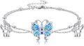wholesale 925 Sterling Silver Blue Fire Opal Butterfly Charm Anklet for Women Girls Beach  8 Adjustable Chain-0-0