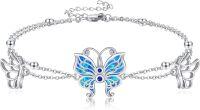 wholesale 925 Sterling Silver Blue Fire Opal Butterfly Charm Anklet for Women Girls Beach  8 Adjustable Chain-Butterfly