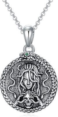 wholesale 925 Sterling Silver Medusa Head Snake Pendant Necklaces for Women Men Gothic Style Vintage Round Chain Gifts 45cm Length-Medusa Necklace-B