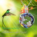 wholesale 925 Sterling Silver Multicolor Crystal Hummingbird Flower Pendant Necklace for Women-0-1