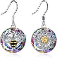 wholesale TOUPOP Bee Sunflower Earrings Sterling Silver Crystal Dangle Drop Earrings Bee Gifts For Women Christmas Birthday Jewelry For Women -undefined