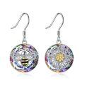 TOUPOP Sterling Silver Crystal Bee Sunflower Dangle Drop Earrings-0-0