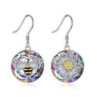TOUPOP Sterling Silver Crystal Bee Sunflower Dangle Drop Earrings-undefined
