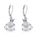 wholesale 925 Sterling Silver Owl in Teacup Dangle Drop Earrings Gift for Her-0-0