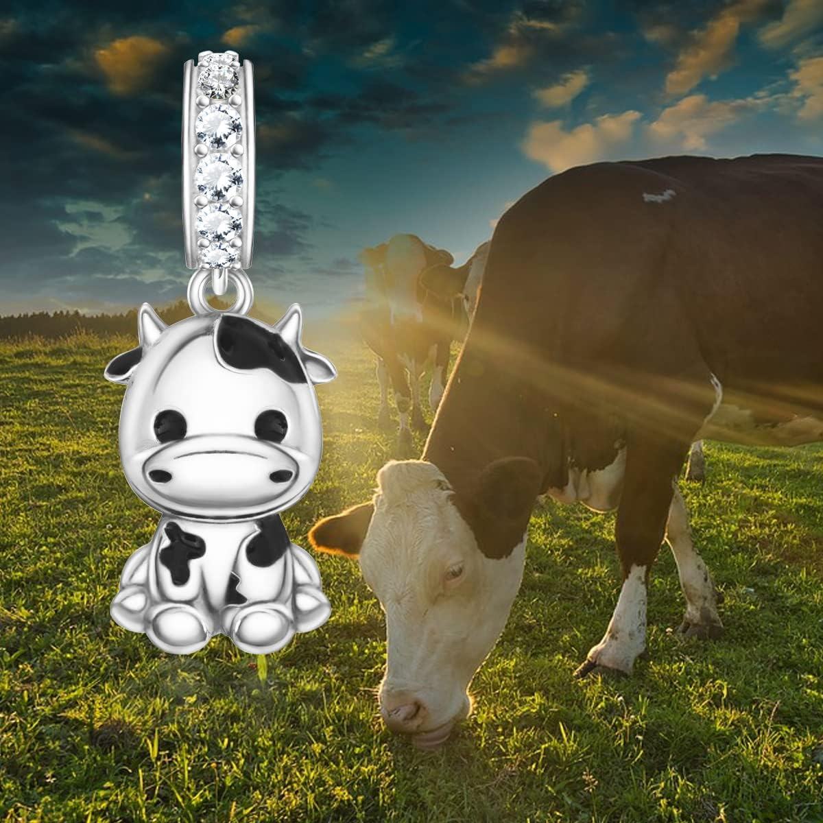 wholesale 925 Sterling Silver Cow Pendant Charm with Cubic Zirconia Accents for Bracelet Necklace Crafting Supplies Jewelry Making DIY Gifts 38x7mm-0-1