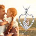 wholesale 925 Sterling Silver Heart Pendant with Mother and Child Design - Family Love Jewelry for Women Girls Gifts-0-5
