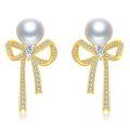 wholesale 925 Sterling Silver Pearl Bow Earrings-0-0
